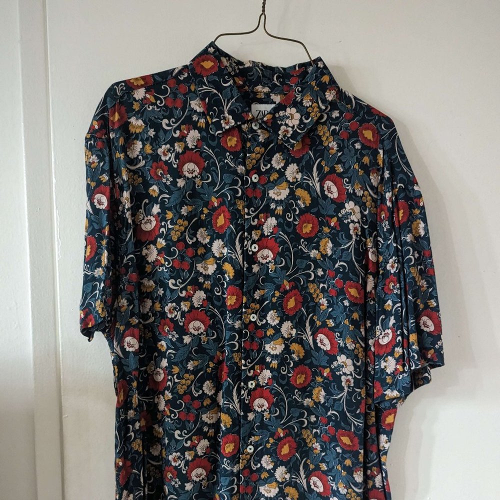 Zara XL Mens Floral Short Sleeve Shirt Button